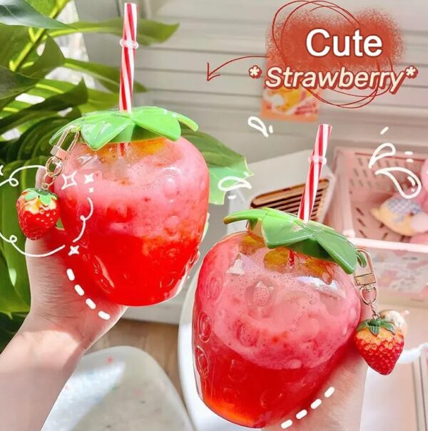 Strawberry Cup With Straw and with chain
