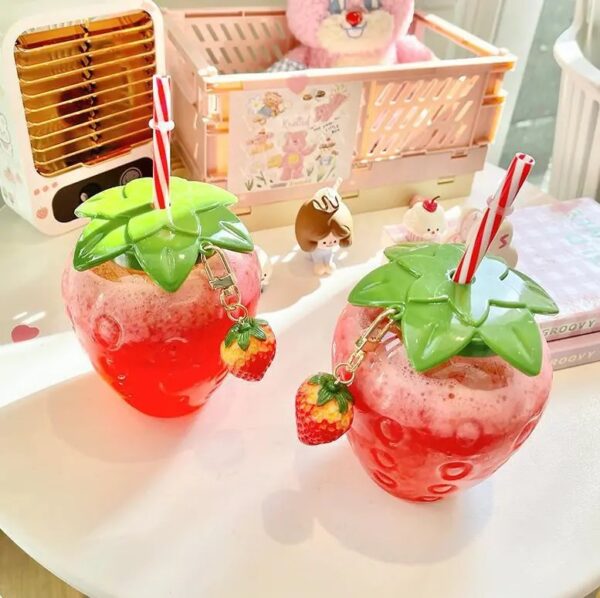 Strawberry Cup With Straw and with chain - Image 4